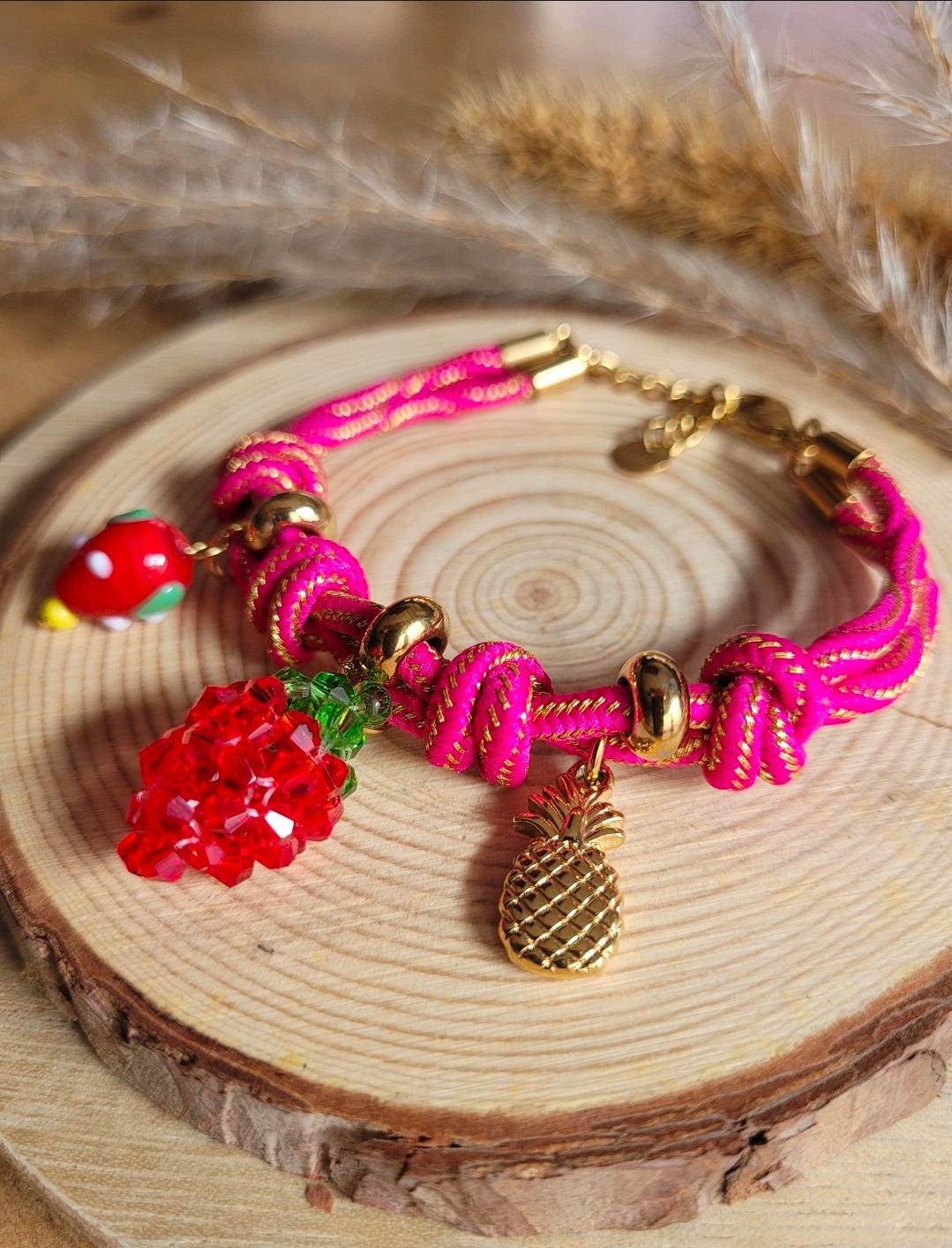 Berry Bliss - 304 Edelstahl-Charm-Armband in Pink & Gold
