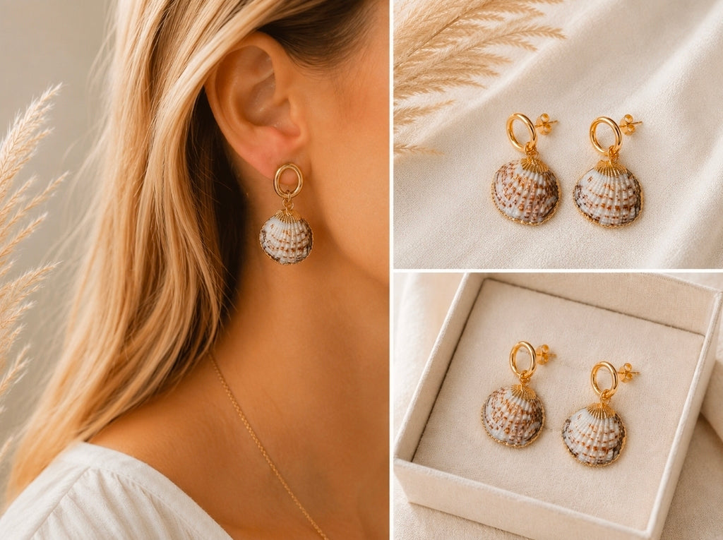 Isla - Muschel Ohrringe | Edelstahl-Designs 18K vergoldet