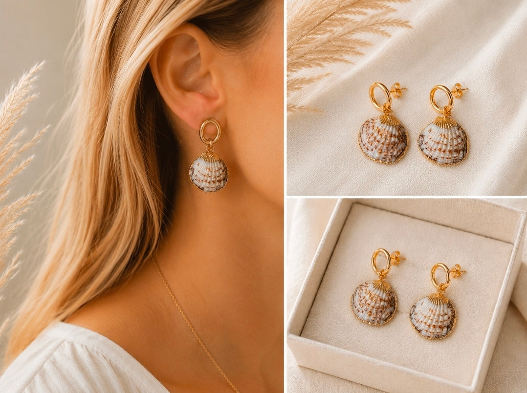 Isla - Muschel Ohrringe | Edelstahl-Designs 18K vergoldet